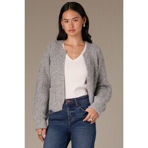 Sz M - Wit And Wisdom Long Blouson Sleeve Open Front Collarless Sweater Cardigan